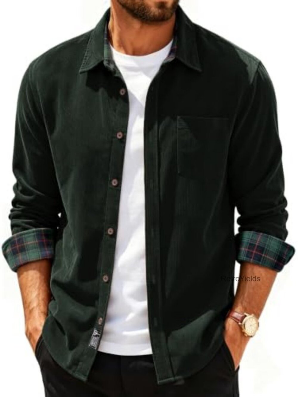 Men's Corduroy Long Sleeve Button Down Shirt 100% Cotton